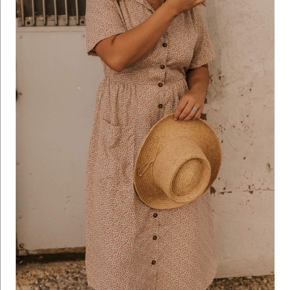 Roolee Beige Floral Button-Up Dress